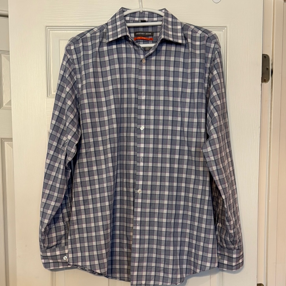 Geoffrey Beene Blue and White Casual Button Down Shirt
